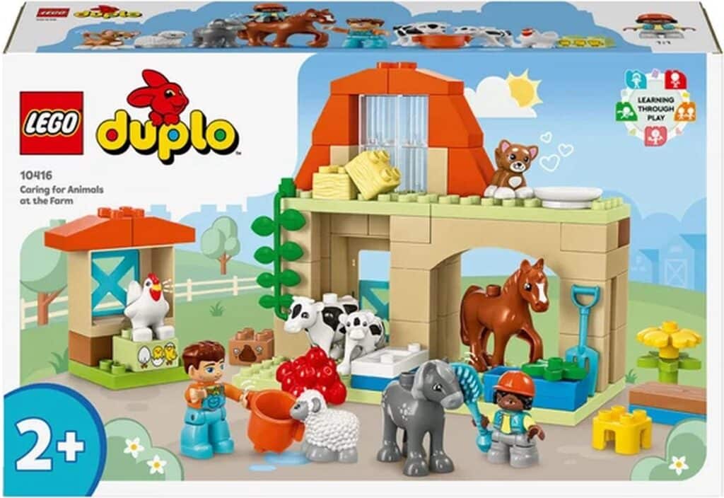 LEGO DUPLO boerderijset met koe, paard en poppetjes op groene basisplaat