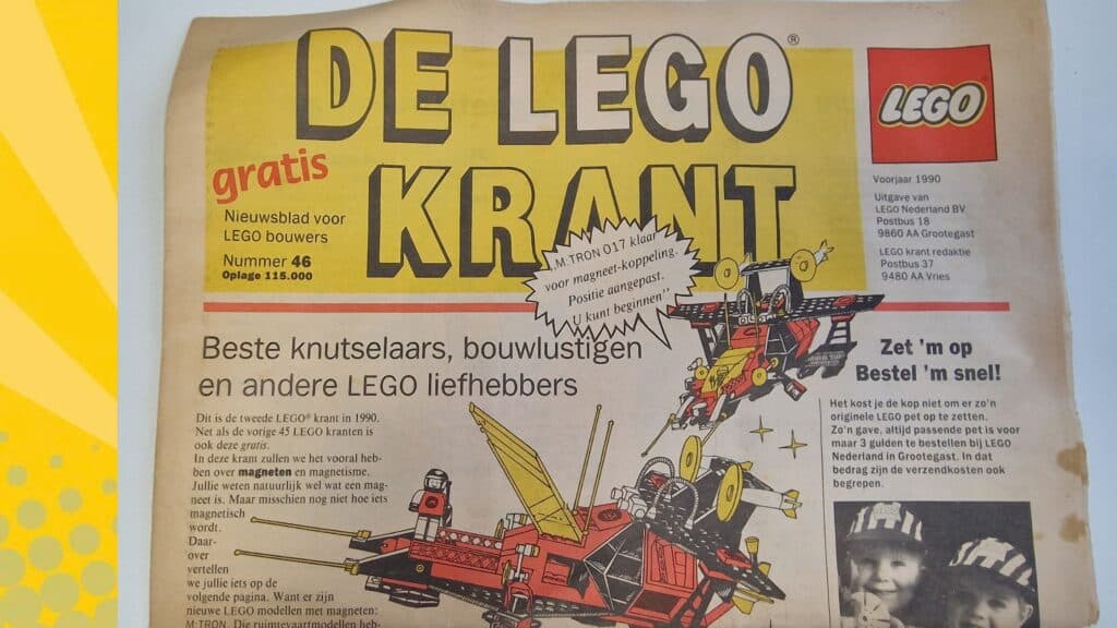 Voorpagina van De LEGO Krant nummer 46 uit voorjaar 1990, het gratis nieuwsblad voor LEGO bouwers van LEGO Nederland